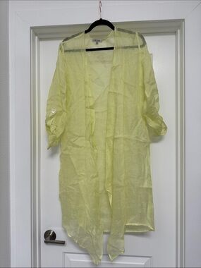 NIC+ZOE Pale Yellow Sheer 100% linen gauze Layering Top